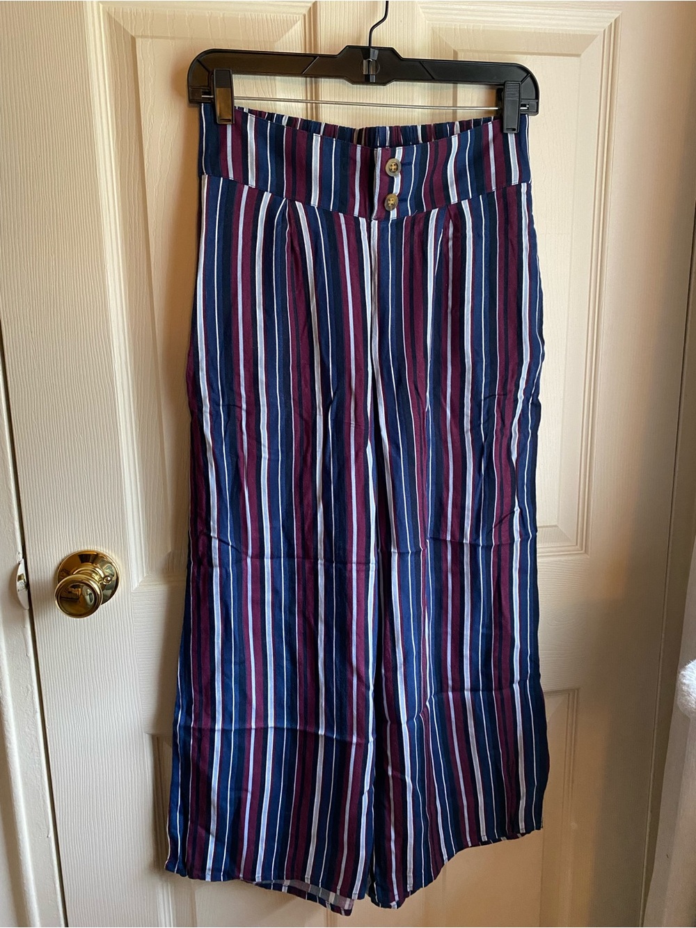 Hollister Navy, Burgundy & White Striped Wide Leg Pants